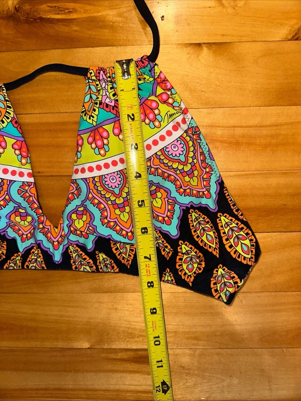 Trina Turk Bikini Top Halter Plunge Multicolor Paisley Boho Swim Womens